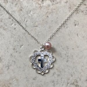 Heart with Cross and Pink Pearl